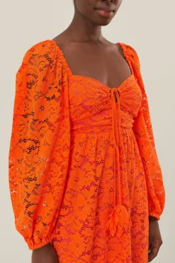 FARM Rio  Robes Midi<Robe mi-longue à manches longues en dentelle orange