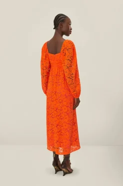 FARM Rio Robes Midi<Robe mi-longue à manches longues en dentelle orange