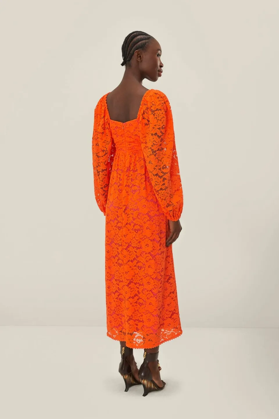 FARM Rio Robes Midi<Robe mi-longue à manches longues en dentelle orange