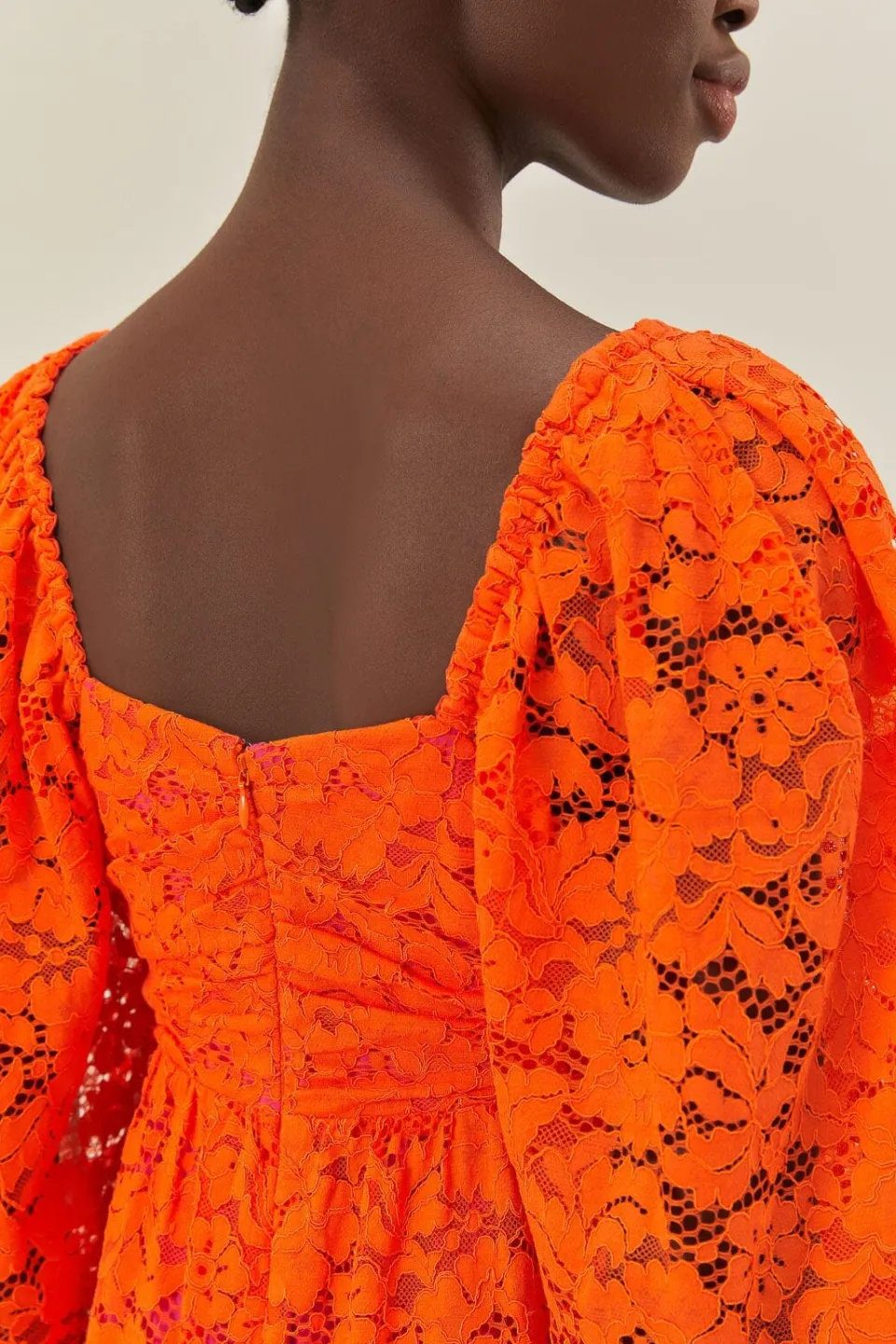 FARM Rio Robes Midi<Robe mi-longue à manches longues en dentelle orange