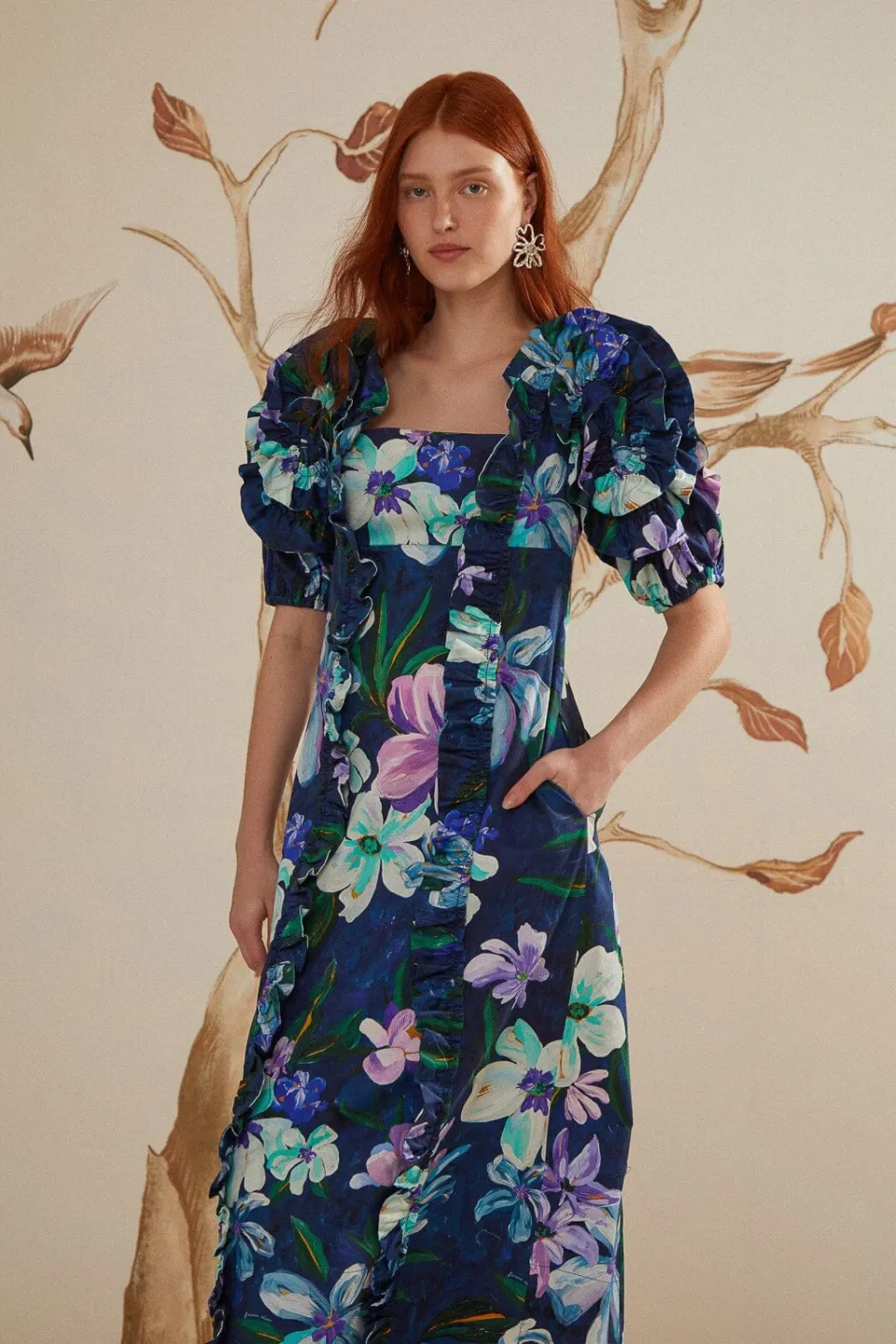 FARM Rio Robes Midi<Robe mi-longue à volants et manches courtes Floraline