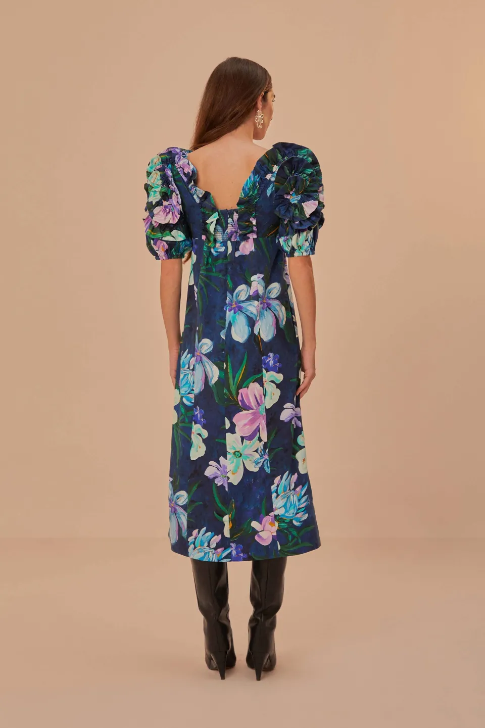 FARM Rio Robes Midi<Robe mi-longue à volants et manches courtes Floraline
