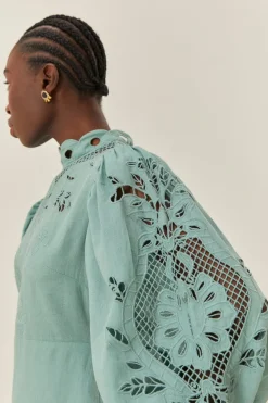 FARM Rio  Robes Midi<Robe mi-longue bleue à manches longues