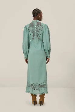 FARM Rio  Robes Midi<Robe mi-longue bleue à manches longues