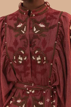 FARM Rio  Robes Midi<Robe mi-longue brodée au point de croix avec foulard toucans