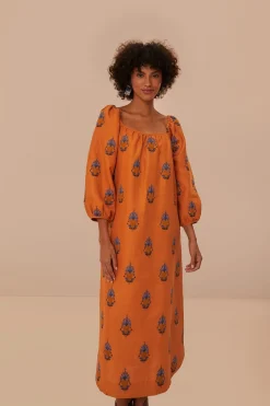 FARM Rio  Robes Midi<Robe mi-longue brodée jaune