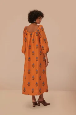 FARM Rio  Robes Midi<Robe mi-longue brodée jaune