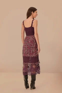 FARM Rio  Robes Midi<Robe mi-longue en dentelle brodée violette Chelsea Garden