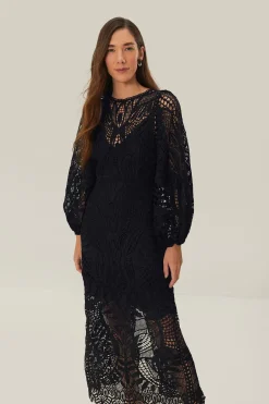 FARM Rio  Robes Midi<Robe mi-longue en guipure noire Nature