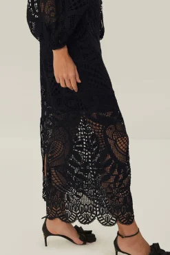 FARM Rio  Robes Midi<Robe mi-longue en guipure noire Nature