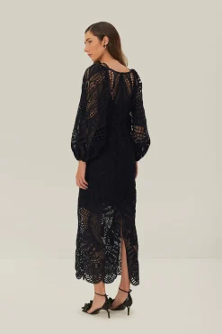 FARM Rio  Robes Midi<Robe mi-longue en guipure noire Nature