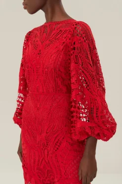 FARM Rio  Robes Midi<Robe mi-longue en guipure rouge Nature