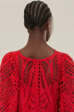 FARM Rio  Robes Midi<Robe mi-longue en guipure rouge Nature