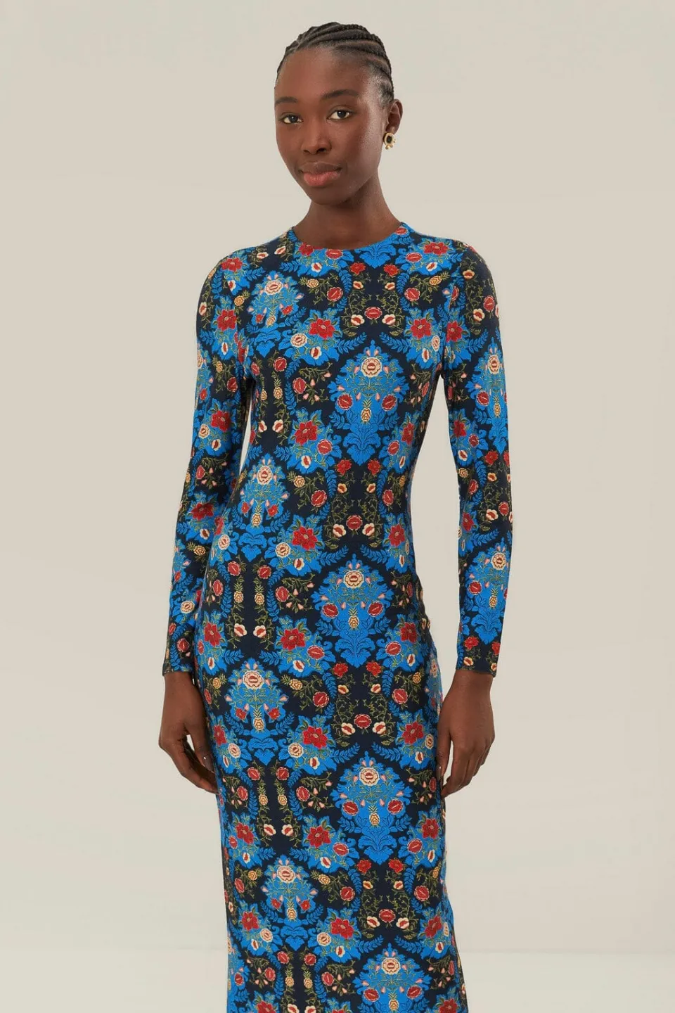 FARM Rio Robes Midi<Robe mi-longue en jersey fleuri bleu arabesque LENZING™ ECOVERO™