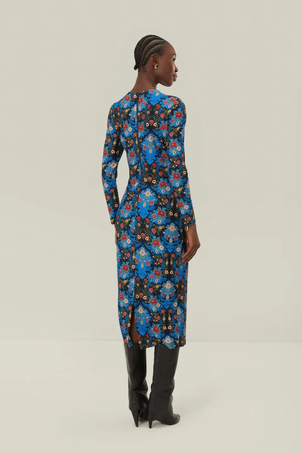 FARM Rio Robes Midi<Robe mi-longue en jersey fleuri bleu arabesque LENZING™ ECOVERO™