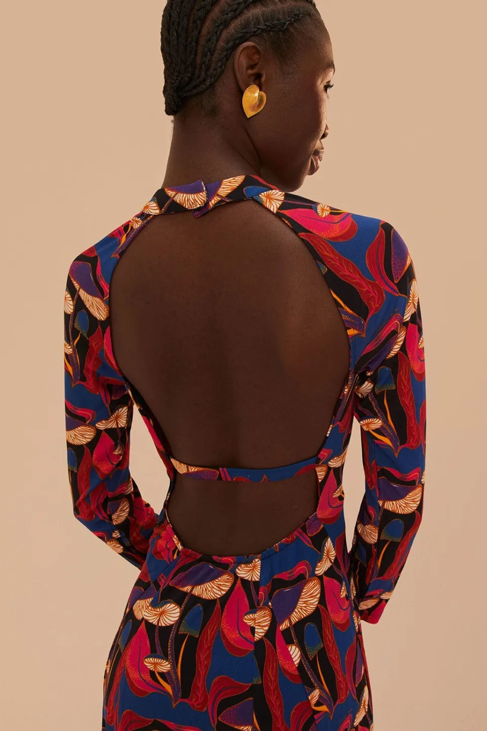 FARM Rio Robes Midi<Robe mi-longue en jersey noir à imprimé champignons sauvages
