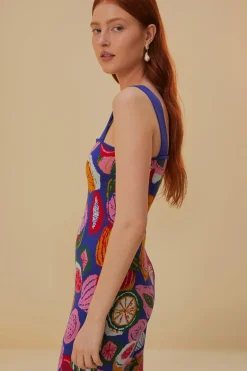 FARM Rio  Robes Midi<Robe mi-longue en tricot à motif salade colorée