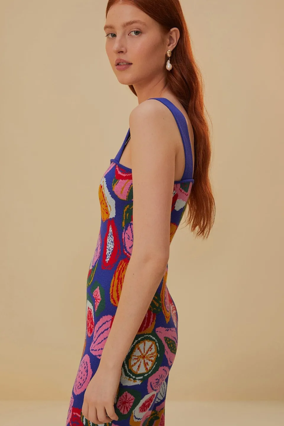 FARM Rio Robes Midi<Robe mi-longue en tricot à motif salade colorée