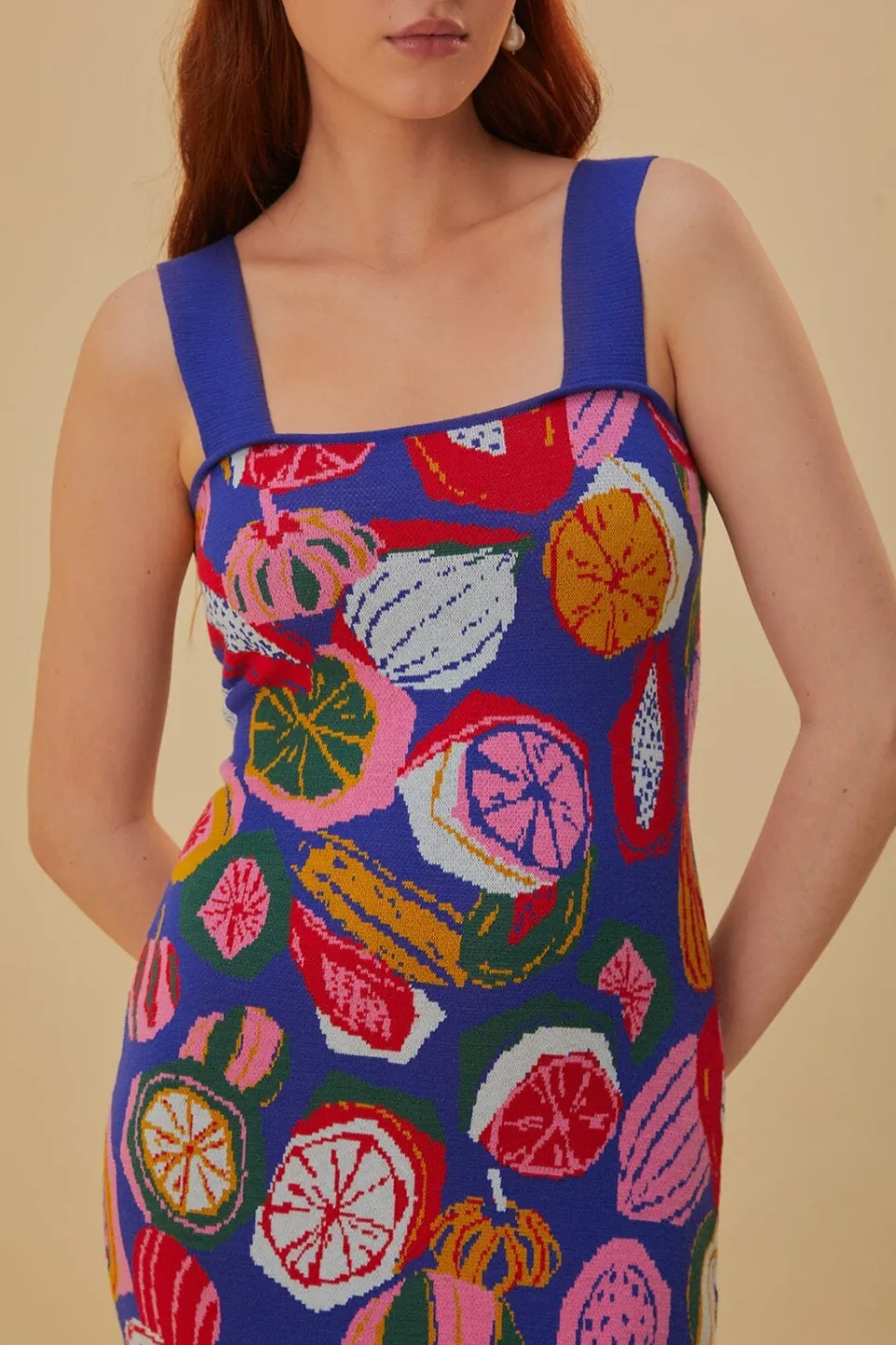 FARM Rio Robes Midi<Robe mi-longue en tricot à motif salade colorée