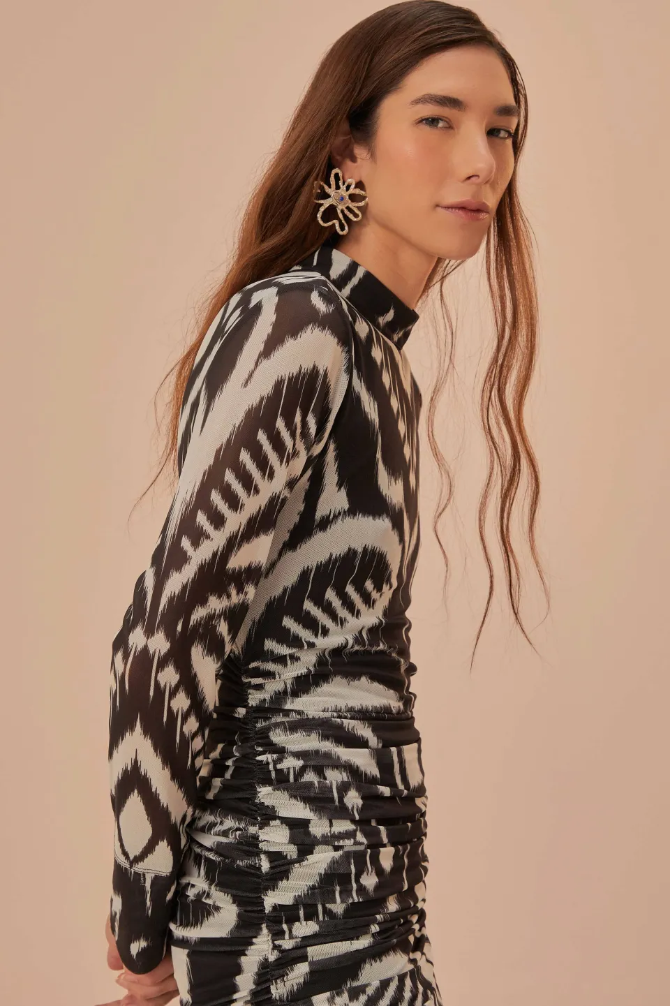 FARM Rio Robes Midi<Robe mi-longue en tulle noir ikat à motif ananas