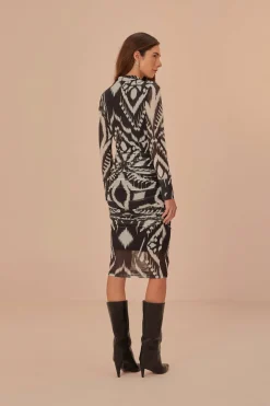 FARM Rio Robes Midi<Robe mi-longue en tulle noir ikat à motif ananas