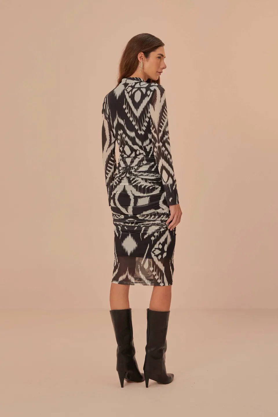 FARM Rio Robes Midi<Robe mi-longue en tulle noir ikat à motif ananas