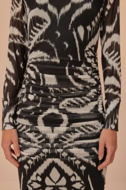 FARM Rio Robes Midi<Robe mi-longue en tulle noir ikat à motif ananas
