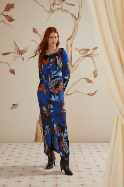 FARM Rio  Robes Midi<Robe mi-longue en viscose LENZING™ ECOVERO™ à motif floral Pietra noir
