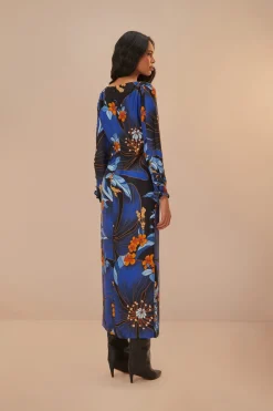 FARM Rio  Robes Midi<Robe mi-longue en viscose LENZING™ ECOVERO™ à motif floral Pietra noir
