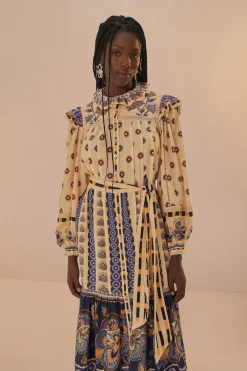 FARM Rio  Robes Midi<Robe mi-longue fleurie Ainika couleur crème
