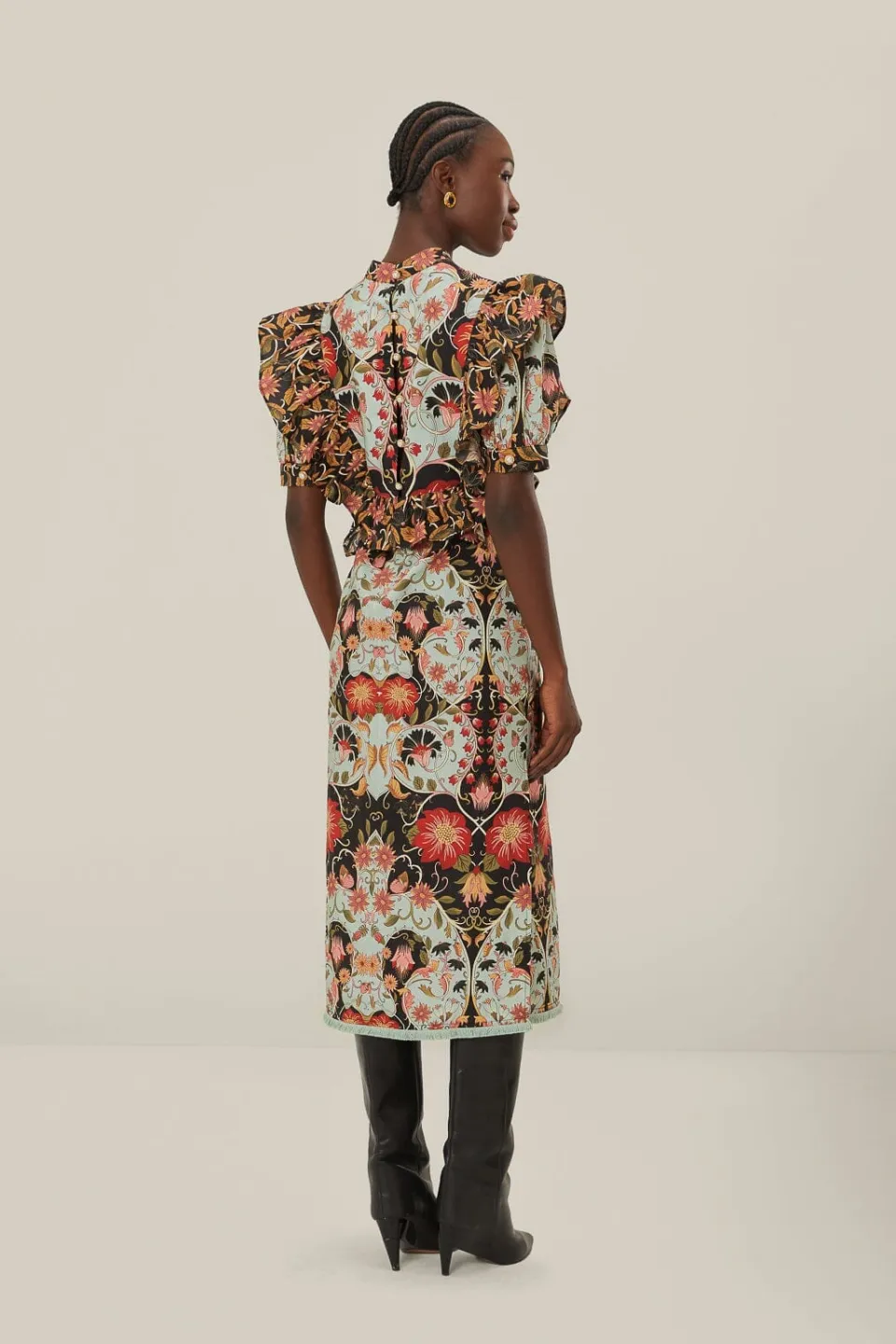 FARM Rio Robes Midi<Robe mi-longue fluide à manches courtes bleue