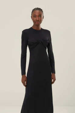 FARM Rio  Robes Midi<Robe mi-longue noire à bonnets torsadés