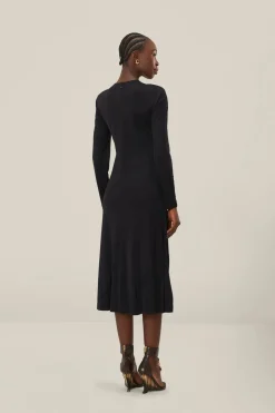FARM Rio  Robes Midi<Robe mi-longue noire à bonnets torsadés