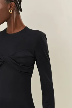 FARM Rio  Robes Midi<Robe mi-longue noire à bonnets torsadés