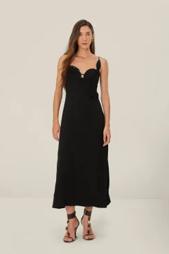 FARM Rio  Robes Midi<Robe mi-longue noire à buste fleuri