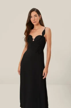 FARM Rio  Robes Midi<Robe mi-longue noire à buste fleuri