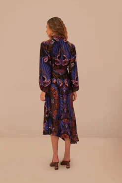 FARM Rio  Robes Midi<Robe mi-longue noire à manches longues Heart Forest