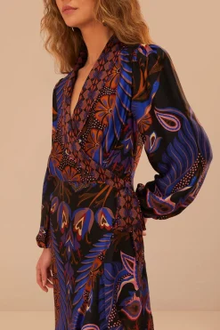 FARM Rio  Robes Midi<Robe mi-longue noire à manches longues Heart Forest