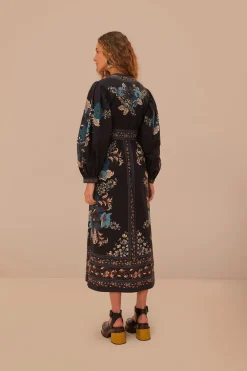 FARM Rio  Robes Midi<Robe mi-longue noire à motif tapisserie fleurie