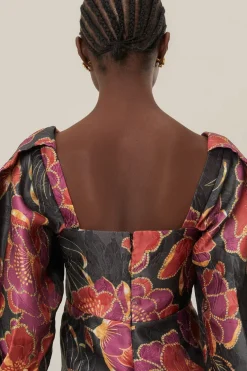 FARM Rio  Robes Midi<Robe mi-longue noire brillante à manches courtes Chita