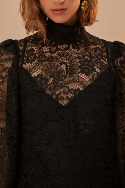 FARM Rio  Robes Midi<Robe mi-longue noire en dentelle