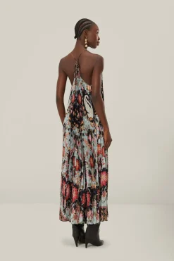 FARM Rio  Robes Midi<Robe mi-longue plissée sans manches fluide bleue