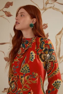 FARM Rio  Robes Midi<Robe mi-longue rouge à découpes fleuries en viscose LENZING™ ECOVERO™