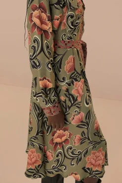 FARM Rio  Robes Midi<Robe mi-longue verte à imprimé floral arabesque
