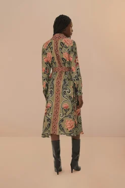 FARM Rio  Robes Midi<Robe mi-longue verte à imprimé floral arabesque