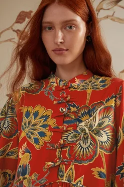FARM Rio  Robes Courtes<Robe mini à manches longues et imprimé floral rouge