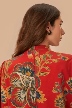 FARM Rio  Robes Courtes<Robe mini à manches longues et imprimé floral rouge