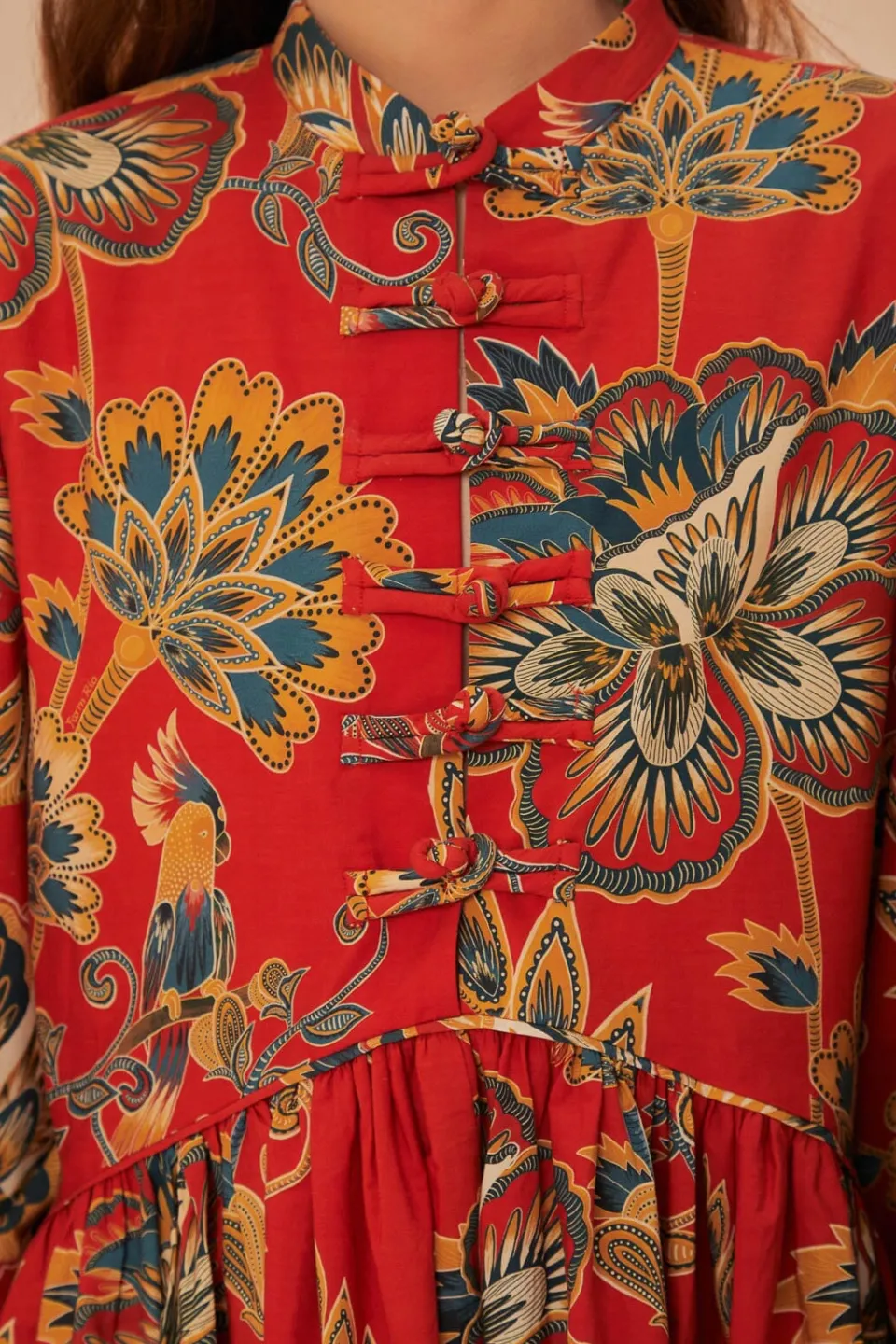 FARM Rio Robes Courtes<Robe mini à manches longues et imprimé floral rouge