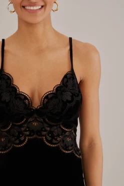 FARM Rio  Robes Midi<Robe nuisette en velours Richelieu noire