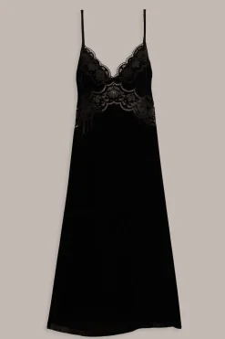 FARM Rio  Robes Midi<Robe nuisette en velours Richelieu noire